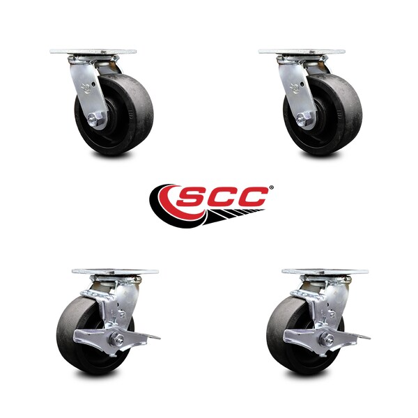 5 Inch Glass Filled Nylon Swivel Caster Set With Ball Bearings 2 Brakes SCC